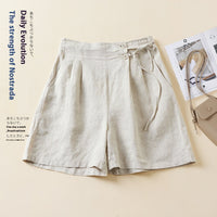 Solid Color Cotton Linen Elastic-waist Wide Leg Pants