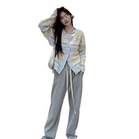 Women's Loose Striped All-matching Knitted Sweater Cardigan Coat