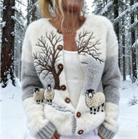 Womens Casual  Versatile V-neck Long-sleeve Loose-fit Sweater Jacket