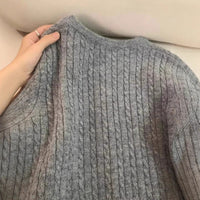 Gray Twist Small Golden Button Knitted Cardigan Wool