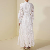 Lantern-sleeve Lace White Elegant Fashion Dress