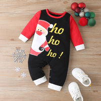 Baby Clothes Cotton Letter Santa Patchwork Plaid Long Sleeve Baby Bodysuit
