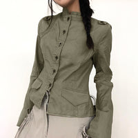 Autumn Retro Street Workwear Stand Collar Coat