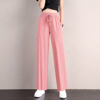 Ice Silk Wide-leg Pants Womens Summer Thin Draping, Loose-fit Style