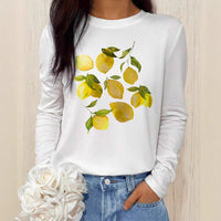 Positioning Printed Pattern Women's Long Sleeved Versatile Round Neck