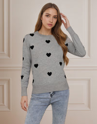 Women's Heart Jacquard Round Neck Pullover Sweater