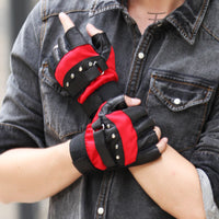 Men's leather warm half finger gloves