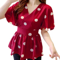Women's Casual Polka Dot Graceful Collar Lace-up Waist Trimming Shirt