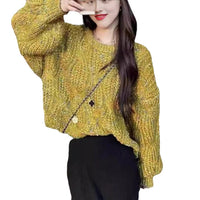 Loose-fitting Colorful Lantern-sleeve Knit Sweater