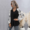 European And American Casual Top Loose-fit Patchwork Long-sleeve V-neck