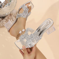 Chunky-heeled Open-toe Crystal Sandals With A French-inspired Elegant Vibe