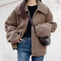Lapel Zipper Double Pocket Loose Thick Cotton Coat Short Coat