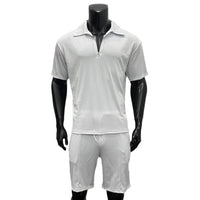 Summer Fashion Mens Clothing Men's Suits New Zipper Polo Casual Short Sleeve Drawstring Shorts Men's Set