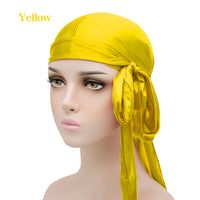 Unisex Satin Long Tail Headwrap  Stretchy Pirate Hat And Hip Hop Turban For Men And Women, Elastic Bandana Cap For Costume And Fashion