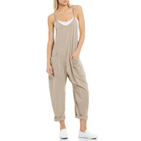 Women Zipper Pocket Suspender Trousers Jumpsuit