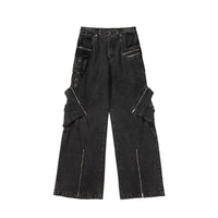 Loose Straight Multi-pocket Zipper Casual Trousers