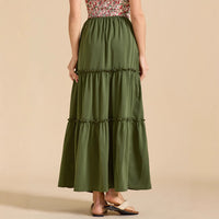 Womens High-waisted Elastic-waist Long Skirt With Pockets