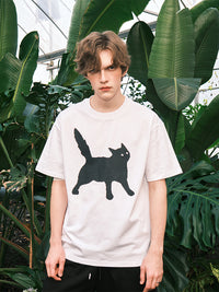 Scratch Cat Pixel Printed Cotton Short-sleeved T-shirt