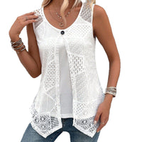 Vest Decorative Buckle Mesh Sleeveless Fake Two-Piece