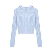 Soft Textured Knitted Hoodie With A Lazy Korean-style Zip-up Design