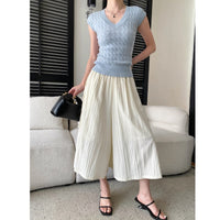Elastic High-Waist Casual Cropped Wide-Leg Pants For Women