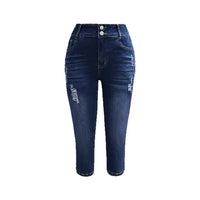 Womens Slim-Fit Plus-Size Denim Cropped Pants With Cuffed Hem