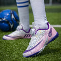 Girls Professional Soccer Shoes Rotating Buckle Broken Nail TF Primary School Students Boys Velcro Grass Non-slip Training Shoes Female