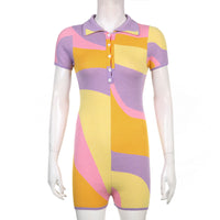 New Color Contrast Color Tight Fit And Slim V-neck One-piece Shorts For Women Jumpsuit