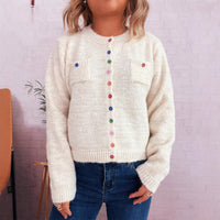 Simple Commute Color Button Chest Pocket Decorative Knitted Sweater