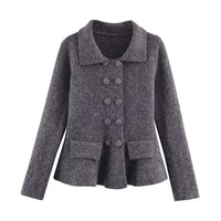 Casual Pocket Decoration Lapel Knit Sweater Jacket For Women