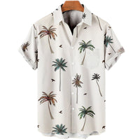 Digital Printing Feather Short Sleeve Lapel Loose Shirt