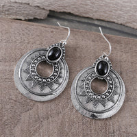 Retro Gemstone-Inlaid Round Hollow Pendant Earrings