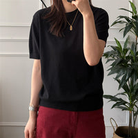 Pure Color Cotton Spun Yarn Knitwear Short Sleeve