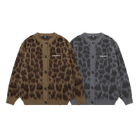 Retro Personalized Leopard Print Knitted Sweater Cardigan