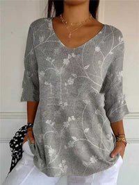 New Fashion Casual V-neck 3D Printed Geometric Pattern Half Sleeve T-shirt Top For Women