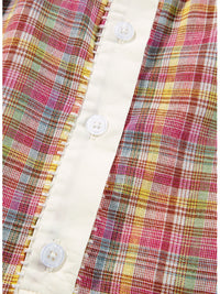 Colorblock Plaid Patchwork Henley Blouse