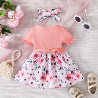 Girls' Printed Dress Headscarf Two-piece Set
