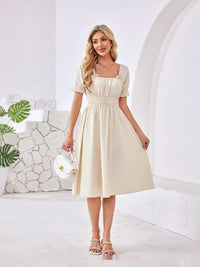 French-style Chic Square-Neck Puff-Sleeve Waist-Cinching Slimming Dress