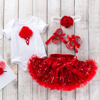 Baby girl little baby cartoon short-sleeved romper sequined tutu skirt suit