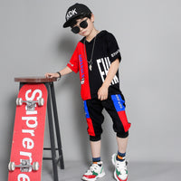 Children's clothing summer new boy short-sleeved suit in the big boy summer Korean version of the boy stitching sportswear tide