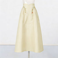 Irregularly Shaped Button-decorated Pleated Midi Skirt