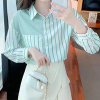 Summer Temperament Polo Collar Slim-fit Long Sleeve Chiffon Shirt