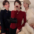 High-grade Red Slimming Bottoming Shirt Top