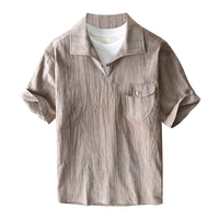 T220 Men's Summer Cotton Linen Retro Short Sleeve Casual Shirt