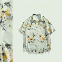 New Chinese Style Ice Silk Men's Breathable Floral New Guo Feng Lapel Vintage Shirt