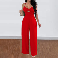 Leisure Vacation Commute Style Solid Color Sling Wide Leg Jumpsuit For Women