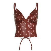Polka Dot V-neck Leather Camisole For Women, Slim-fit And Versatile