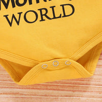 Cute Baby Short Sleeve Letter Jacket Sunflower Shorts Three-piece Set