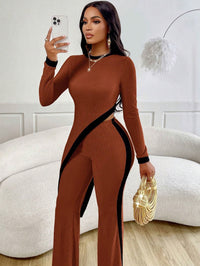 Women's Fashion Long Sleeve Side Slit T-shirt Trousers Suit