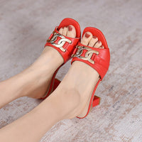 Womens Metal-buckle High-heeled Peep-toe Slippers